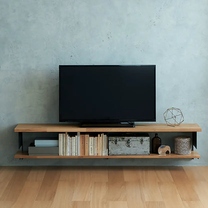 【収納セット】オーク材のちょっと浮いているテレビ台 奥行き300mm（黒の棚柱ブラケット仕様）［OM-003］