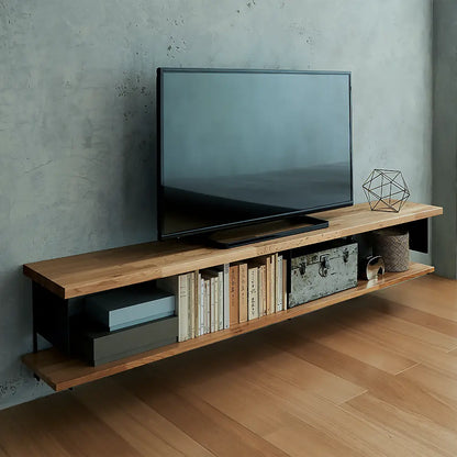【収納セット】オーク材のちょっと浮いているテレビ台 奥行き300mm（黒の棚柱ブラケット仕様）［OM-003］