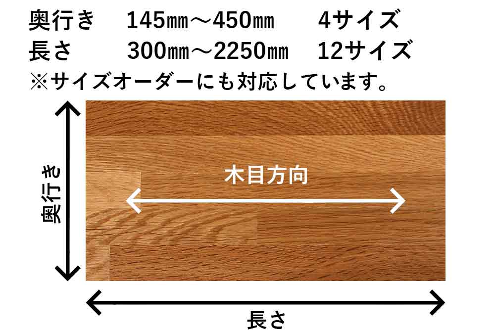 棚板　オーク集成材【厚さ20mm／糸面加工】　全面ウレタン塗装仕上げ　クリア色 2