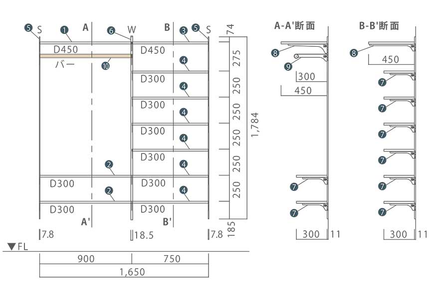 【収納セット】たくさんの靴とジャケットを収納できるシューズインクローク（黒い金具×ニュージーパインの棚板）［KN-003］ 5