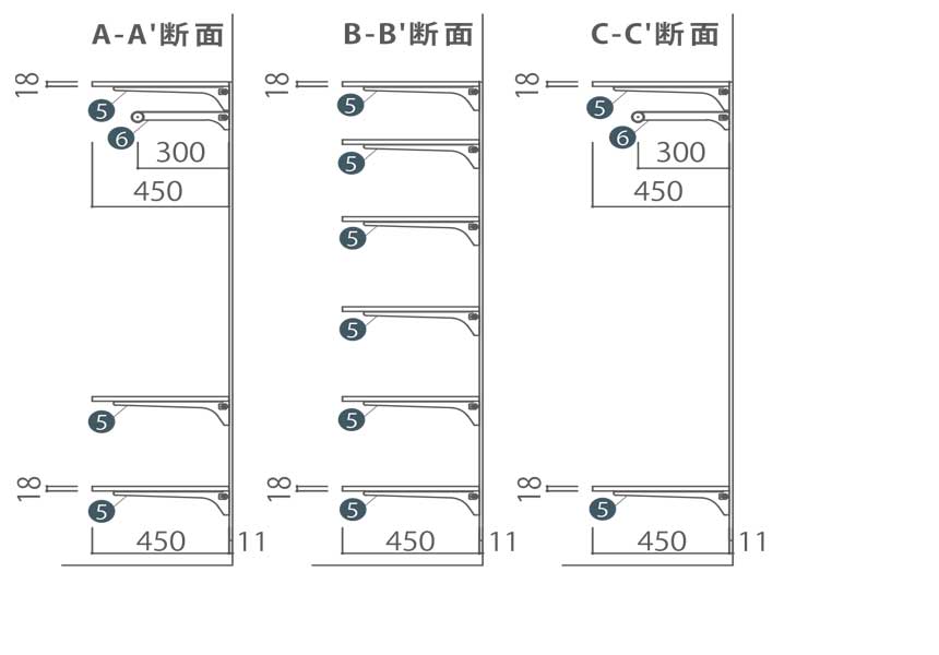 【収納セット】壁一面を使用した大容量のクローゼットプラン（白い金具×ニュージーパインの棚板）［KN-009］ 5